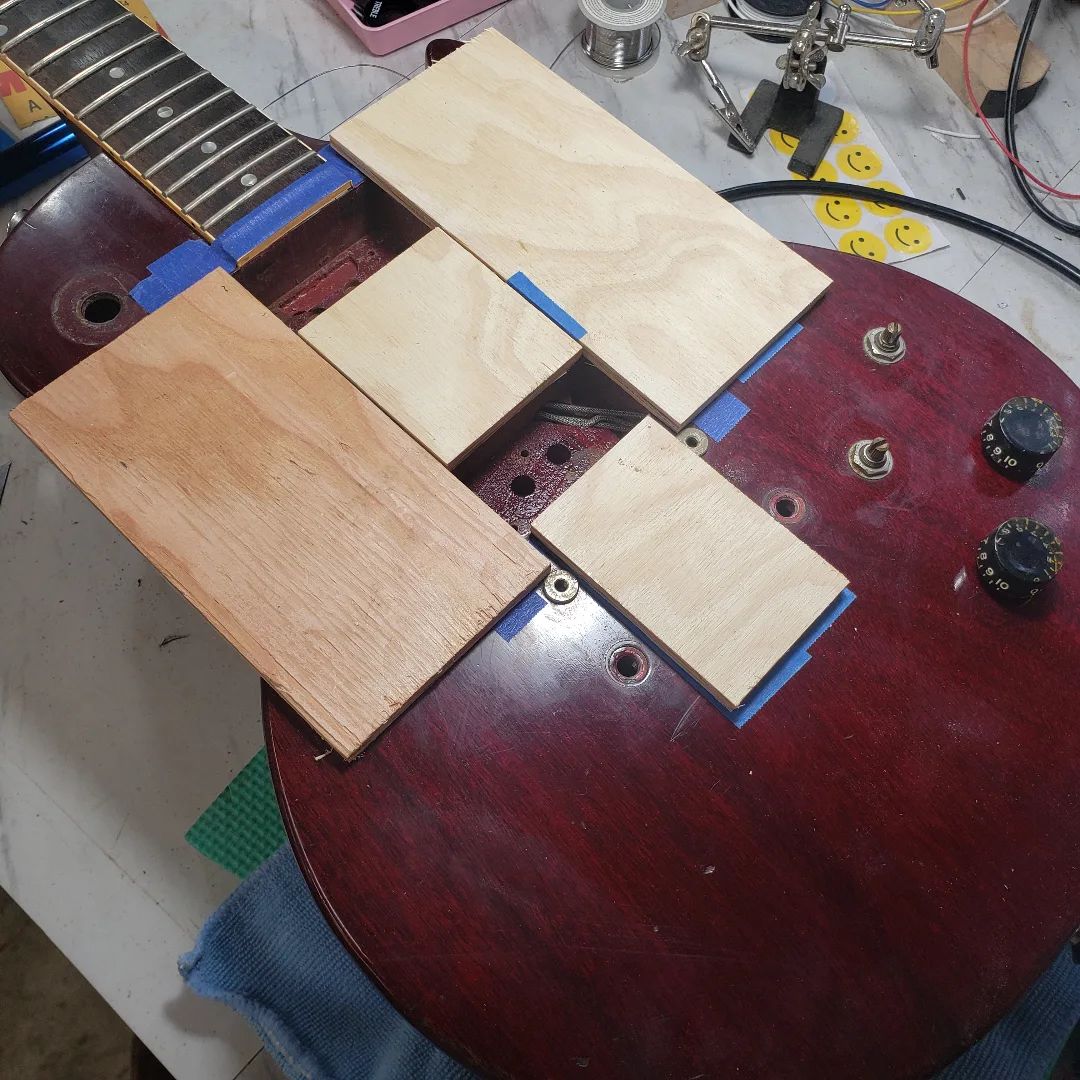 Cleaning up sloppy humbucker routs on this 77 Gibson